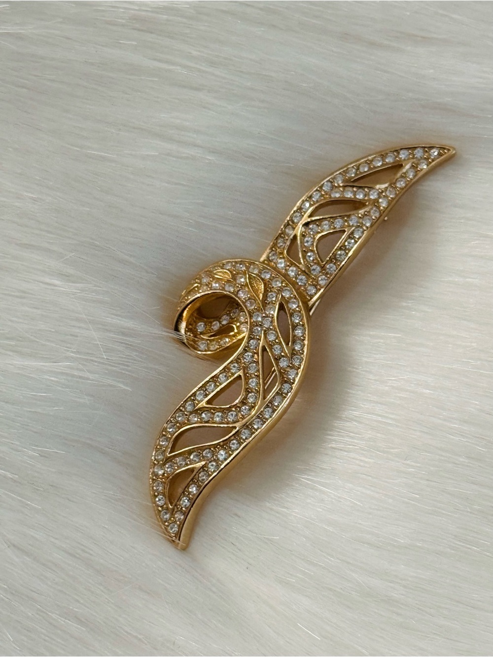 Authentic  Christian Dior Gold-Tone Crystal Wave Brooch